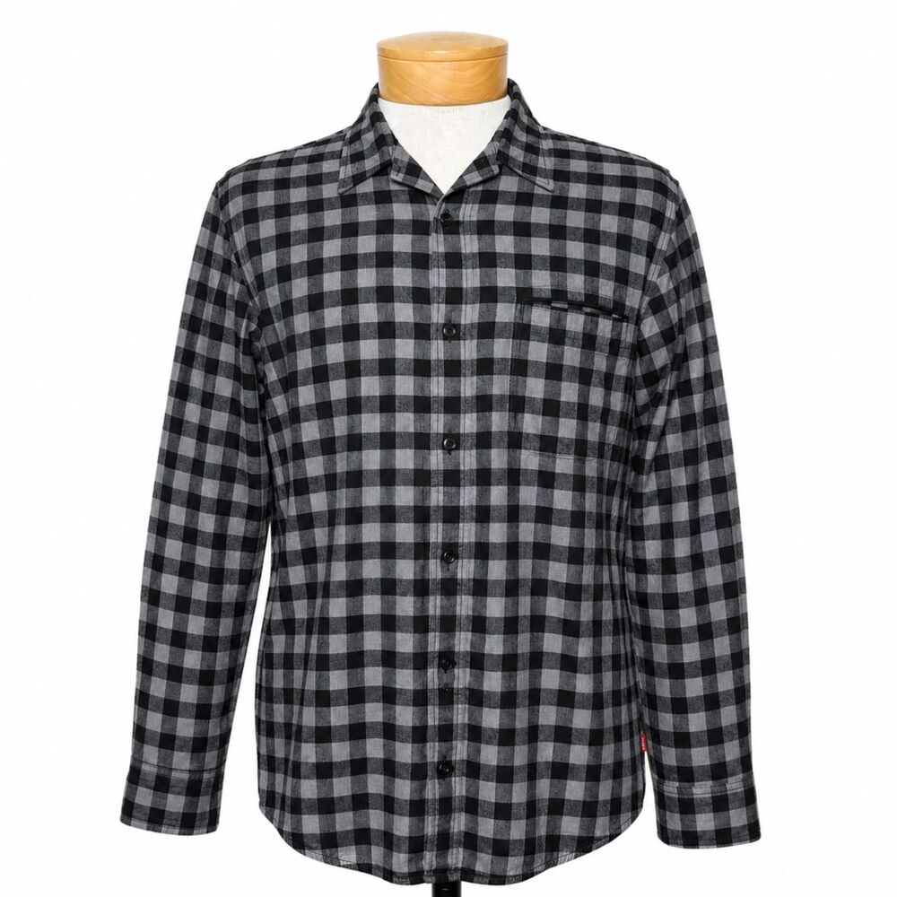Levi's Men's Plaid Button Down Shirt Size XL Black Gray Check Flannel Style